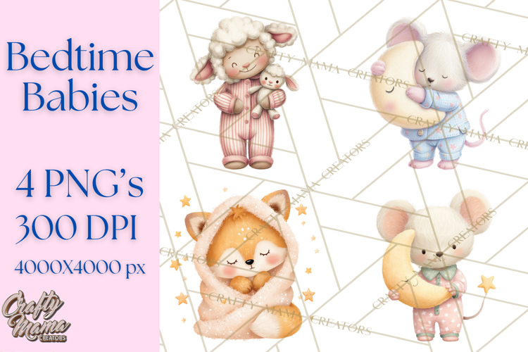 Baby Bedtime Animal Clipart PNG for Nursery