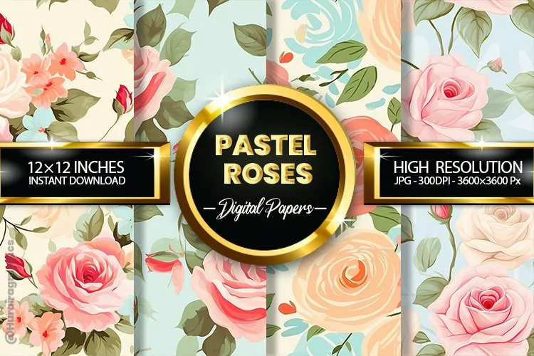 Pastel Roses Digital Papers - 04 Variations
