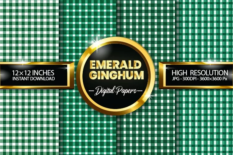 Emerald Gingham Digital Papers - 04 Variations