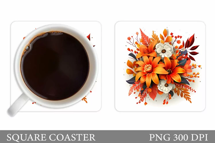 Flowers Coaster Sublimation. Floral Coaster Design