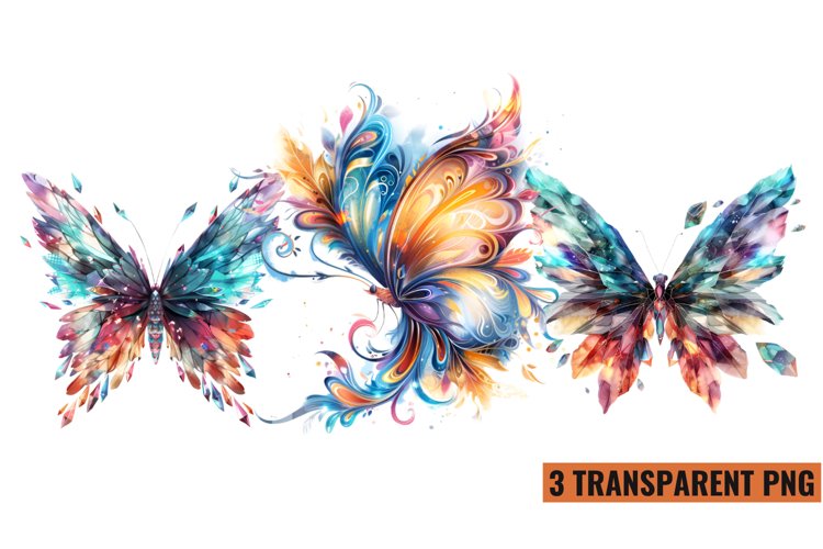 Watercolor Magic Butterflies Clipart, PNG example image 1