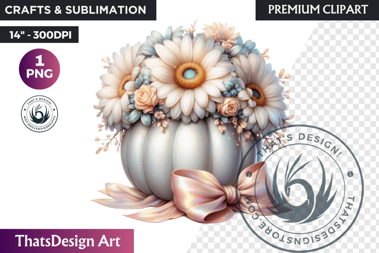Pastel Floral baby shower wedding coquette pumpkin bow PNG