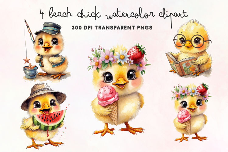 Beach Chick Watercolor Clipart PNG