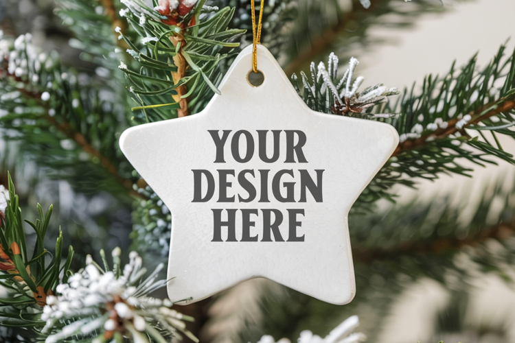 Christmas Star Ceramic Ornament Mockup | Holiday Star