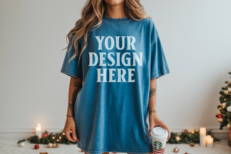 Christmas Comfort Colors 1717 Blue Spruce TShirt Mockup, CC example image 1