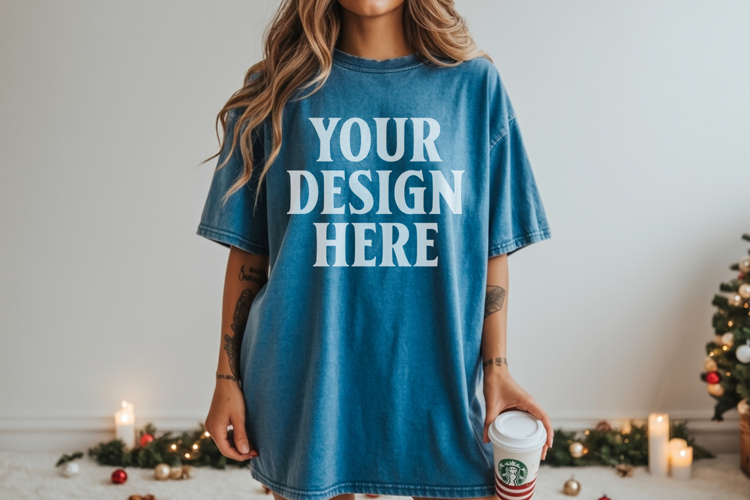 Christmas Comfort Colors 1717 Blue Spruce TShirt Mockup, CC