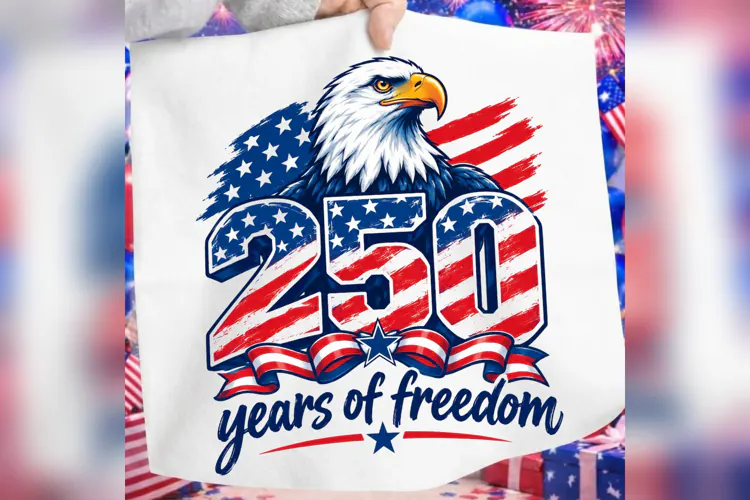 250 Years of Freedom PNG, Patriotic Bald Eagle American Flag