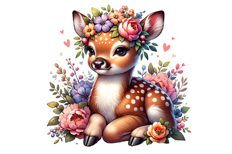 Cute Deer Spring Clipart, Spring Sublimation PNG