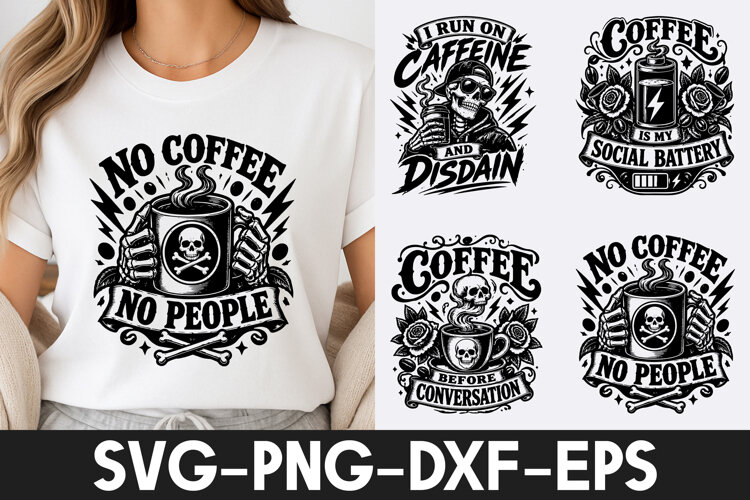 Coffee Skull SVG PNG, No People Gothic Quote Design example image 1