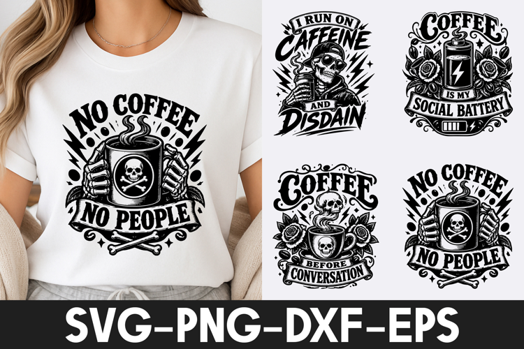 Coffee Skull SVG PNG, No People Gothic Quote Design