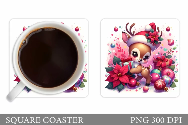 Christmas Deer Coaster Design. Christmas Coaster Sublimation