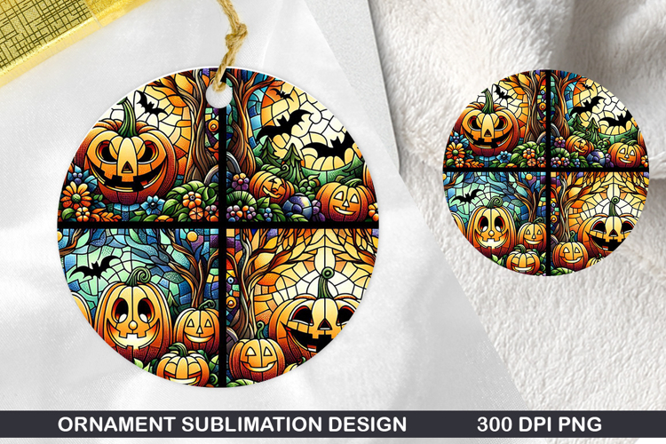 Pumpkin Stained Glass Ornament PNG, Digital Download File