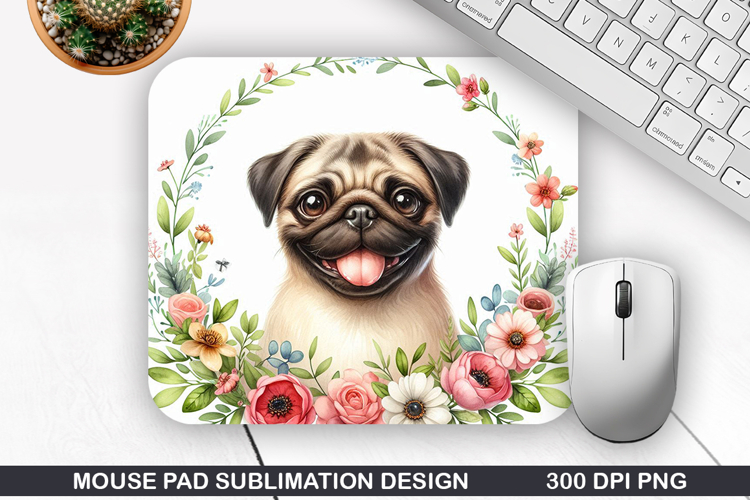 Dog Flower Mouse Pad Sublimation, Animals Mouse Pad PNG