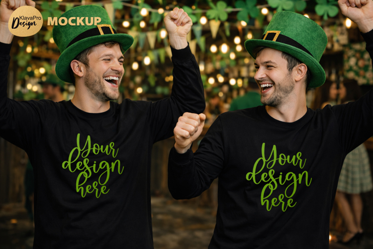 St Patrick Day Black Long Sleeve Mockup Two Designs PNG JPG