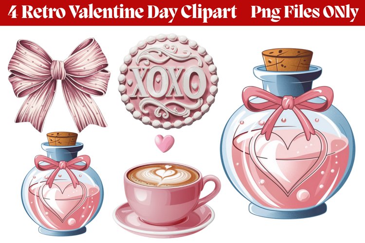 Retro Valentine Day Clipart PNG