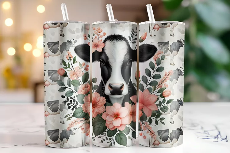 Cow & Flowers Tumbler Wrap | Sublimation | Tumblers