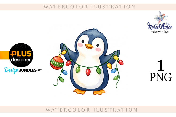 Christmas Penguins in Watercolor Style