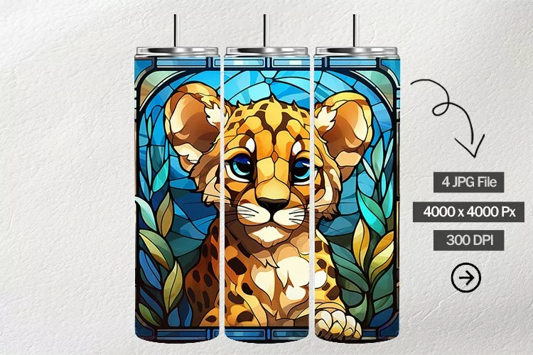 Baby Cheetah Stained Glass Square Coaster - 4 Variations