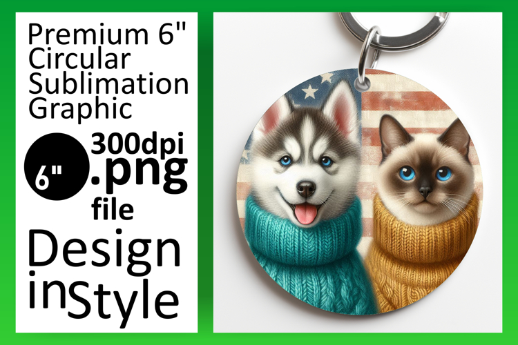 Colorful Round Design Keychain Artwork , Dog and cat