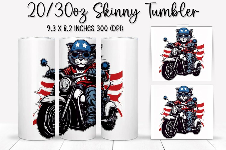 Cat Ride An American Flag - Tumbler Sublimation Design