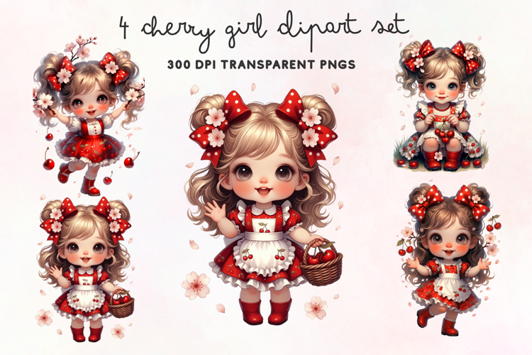 Cherry Girl PNG Clipart Set