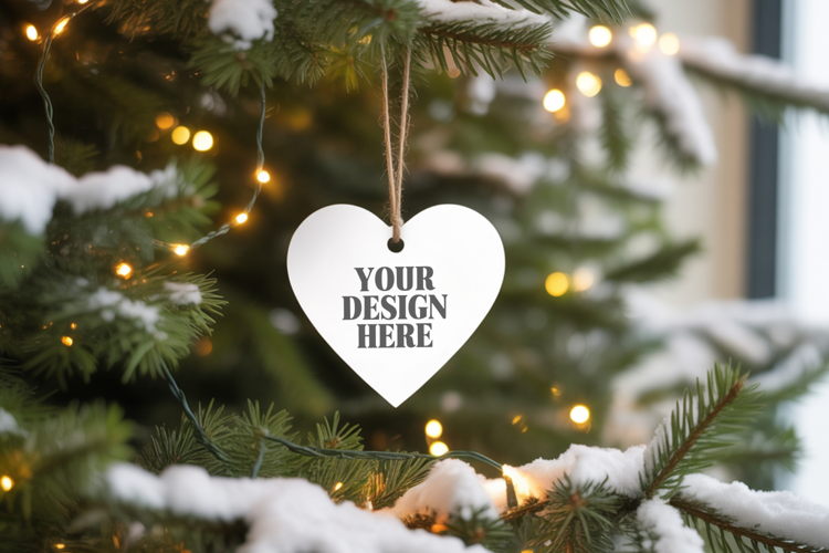 Christmas Love Heart Ornament Mockup | Holiday Hanging