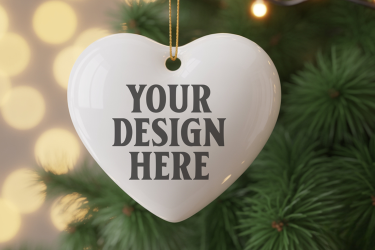 Christmas Heart Ornaments Mockup | Hanging Glass Heart Ornam