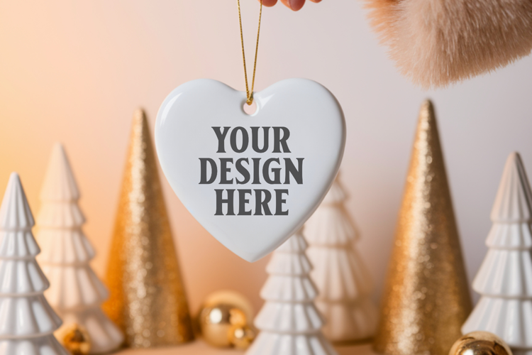 Heart Shaped Christmas Ornament Mockups | Frosted Glass Holi