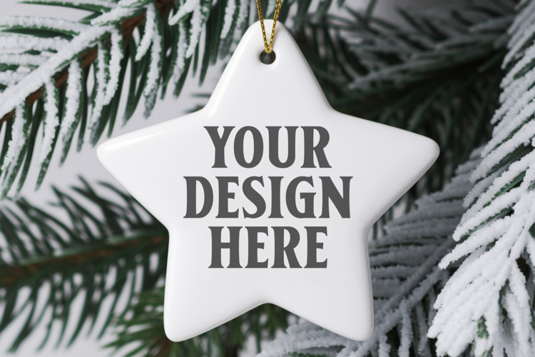 Christmas Star Ceramic Ornaments Mockup