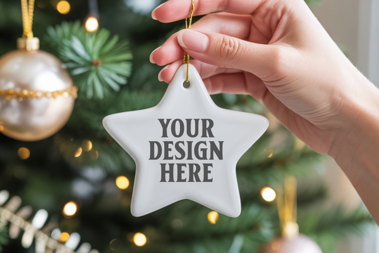 Christmas Star Ceramic Ornament Mockup | Cozy Boho Holiday D