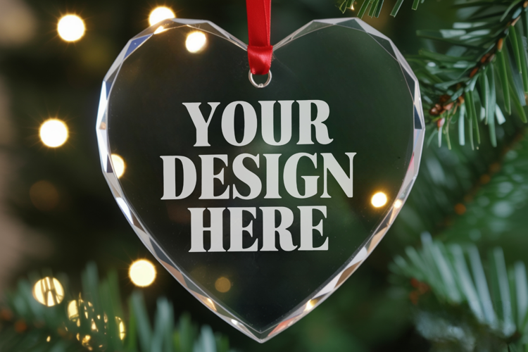 Christmas Heart Crystal Glass Ornament Mockups