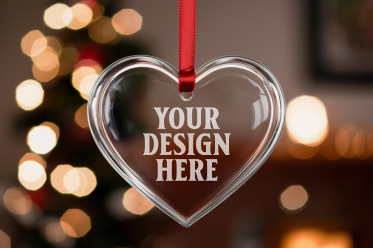 Christmas Heart Crystal Glass Ornaments Mockup