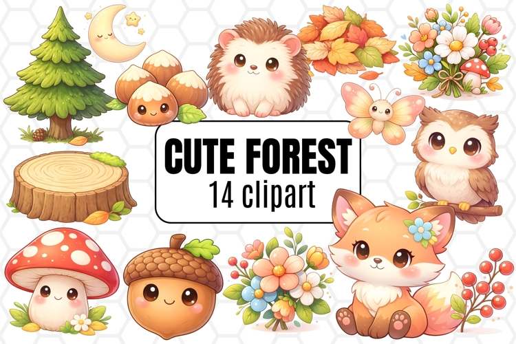 14 Cute Forest Cliparts - Forest Clipart Bundle