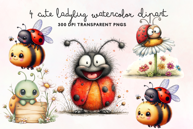 Cute Ladybug Watercolor Clipart PNG