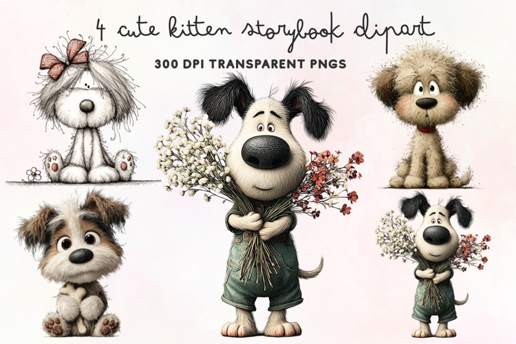 Cute Watercolor Dogs Clipart PNG