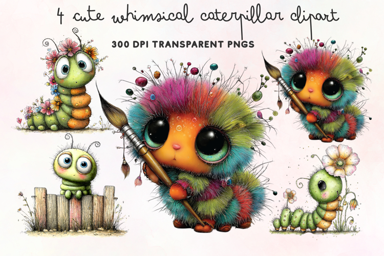 Cute Whimsical Caterpillar Clipart PNG example image 1