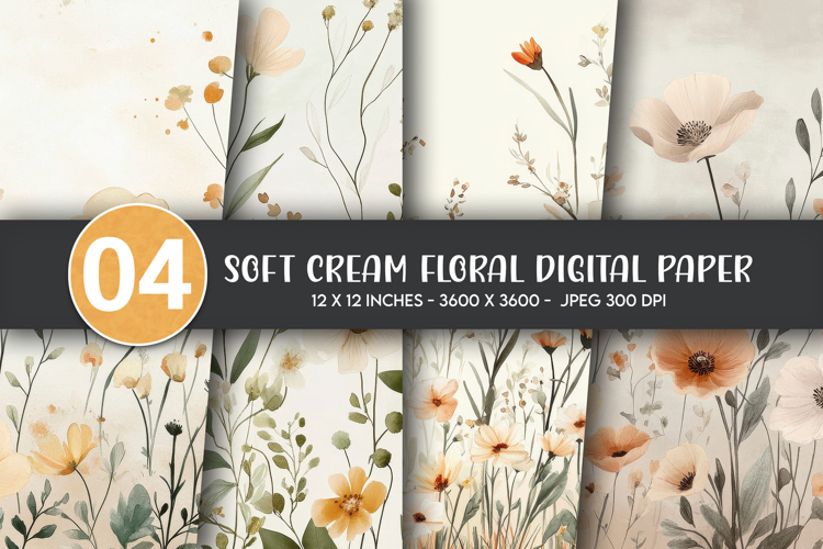 Soft Cream Floral Digital Paper