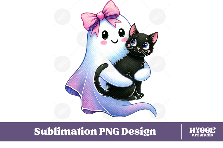 Coquette Halloween Ghost Black Cat PNG DTF Sublimation