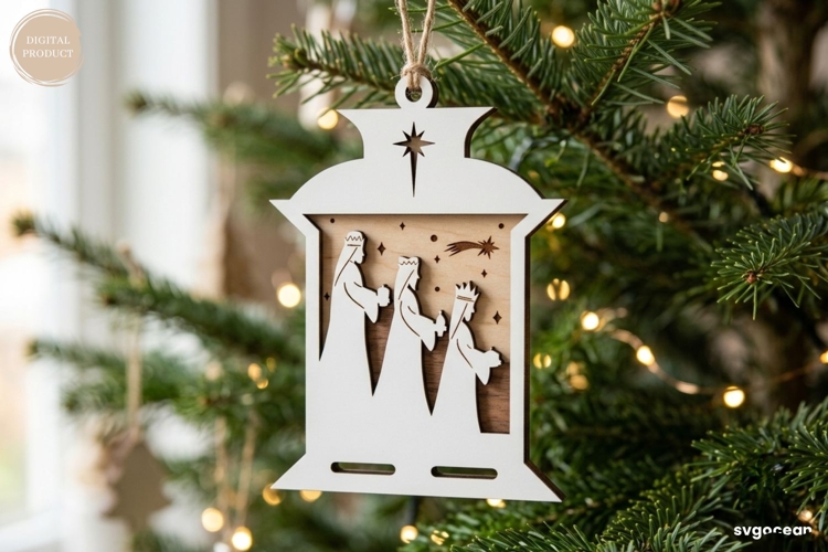 Nativity Lamp Ornament Laser Cut | Christmas | SVG