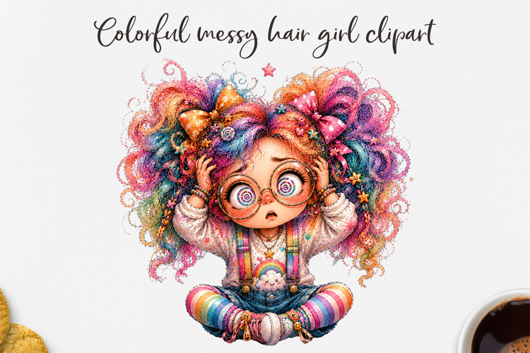 Colorful Messy Hair Girls Clipart PNG
