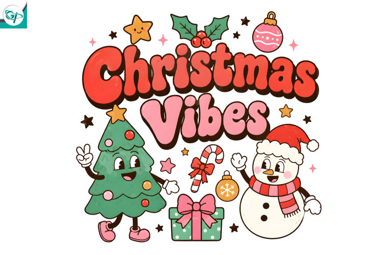 Christmas Vibes PNG, Retro Christmas Sublimation example image 1