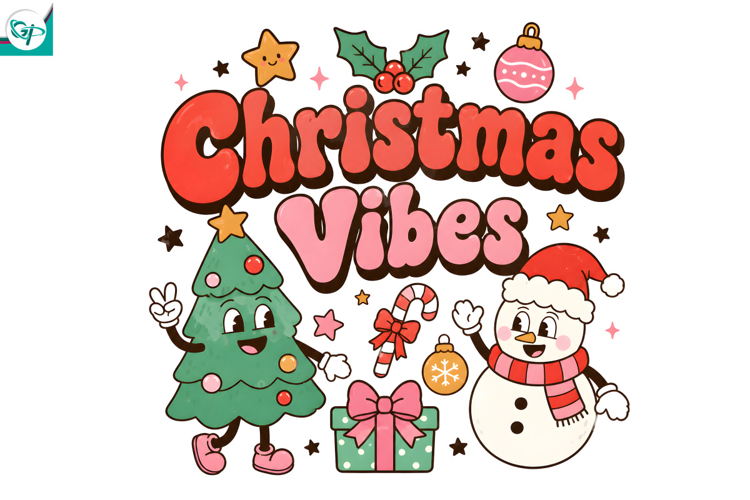 Christmas Vibes PNG, Retro Christmas Sublimation