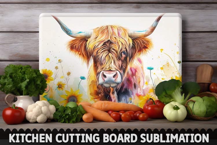 Highland Cow With Sunflowers Cutting Board