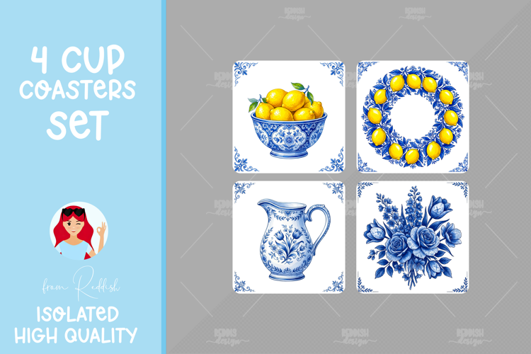 4 Ceramic Tile Style Ornamental Pattern Drink Coasters