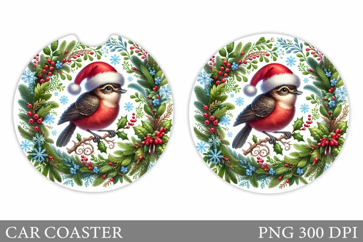 Christmas Bird Car Coaster. Christmas Car Coaster Design