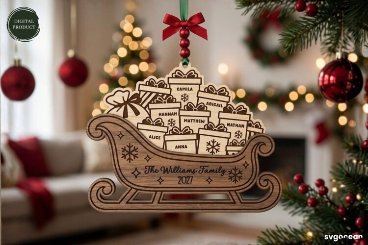 Santa Sleigh Ornament Laser Cut | Glowforge | SVG example image 1