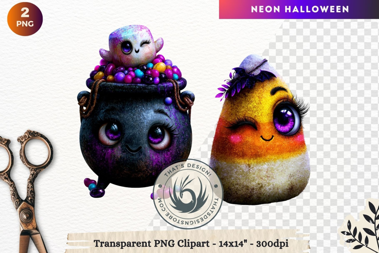 Neon Halloween Character Clipart Spooky Kawaii PNG