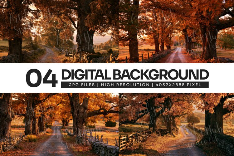 Autumn Oak Tree Country Road Background example image 1