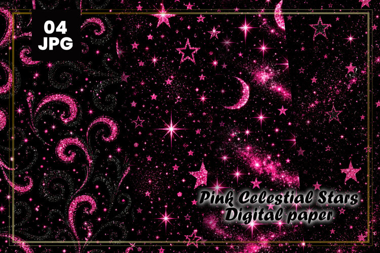 Pink Celestial Stars Digital Paper example image 1
