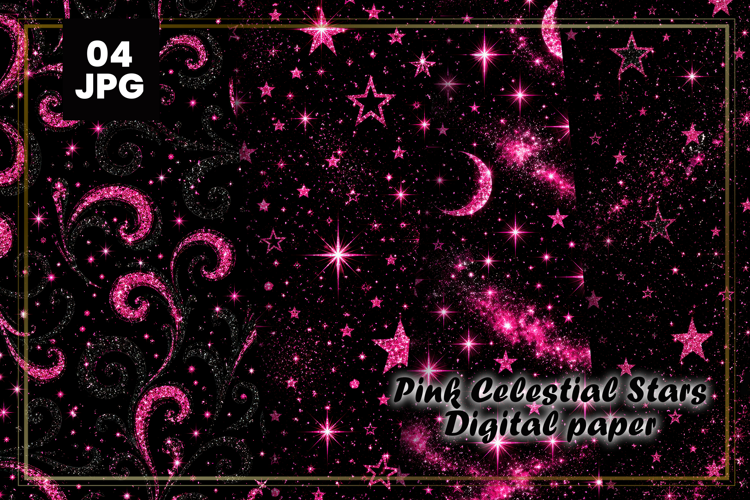 Pink Celestial Stars Digital Paper